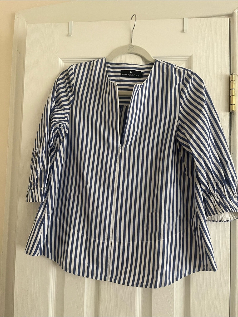 Pomander Place Blue & White Striped Women's Popover Top